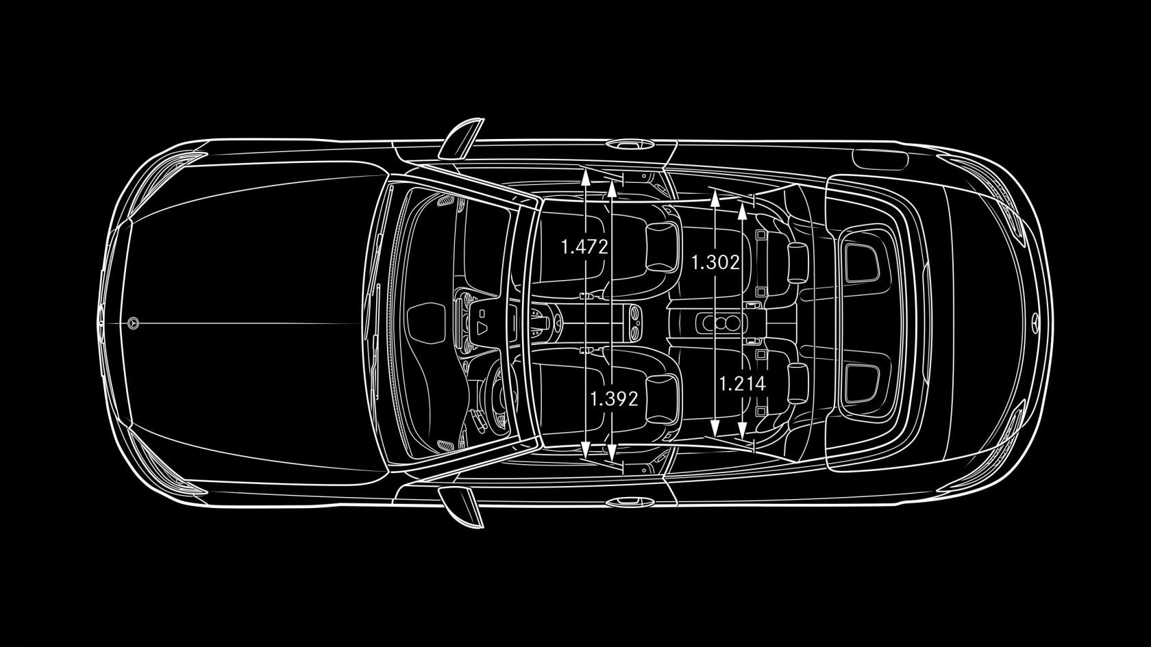 Na obrázku jsou rozměry modelu Mercedes-Benz Třídy C kabriolet při pohledu shora.